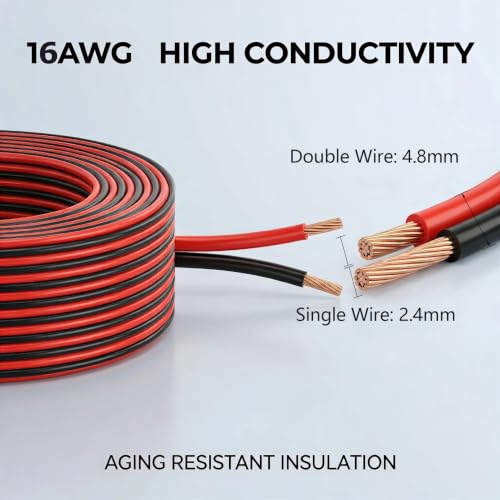 25FT 16 Gauge Red & Black CCA Speaker Wire - 2 Conductor, Flexible, Premium PVC