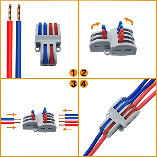 CESFONJER Set4 Compact Wire Connectors 2 in 4 Out Lever Nut Terminal Blocks