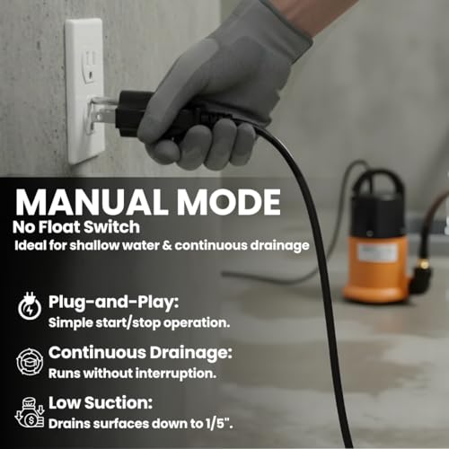 20ft Submersible Water Pump with 25ft Hose, 4000 GPH Portable Drain Pump
