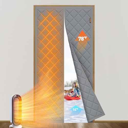 MAGZO Magnetic Thermal Insulated Door Curtain Fits Door Size 60" x 96", Oxford Cloth Strong Magnets Winter Entrance Insulation, Thicken Cotton Doorway Cover for Sliding Entrance, Gray