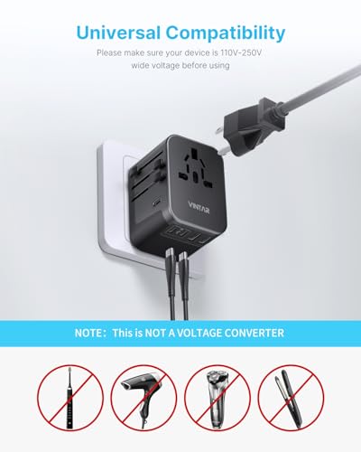 VINTAR 30W Universal Travel Power Adapter Black - Worldwide Plug & USB Charging