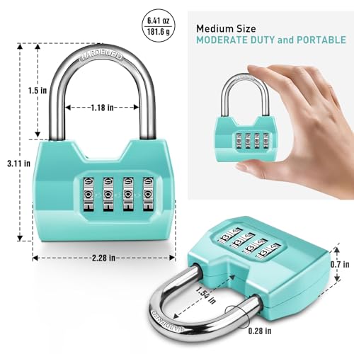 Turquoise Disecu Waterproof 4-Digit Combination Lock, Keyless Outdoor Padlock for Gym, School, Fence, Shed & Storage