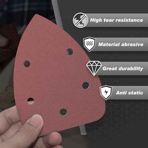 50PCS Mouse Detail Sander Sandpaper, 40 Grits Triangle Sanding Pads, 5 Holes Sanding Sheets Sandpaper Assortment, Sander Pads Sander Paper Mouse Sand Paper for Sanding Polishing