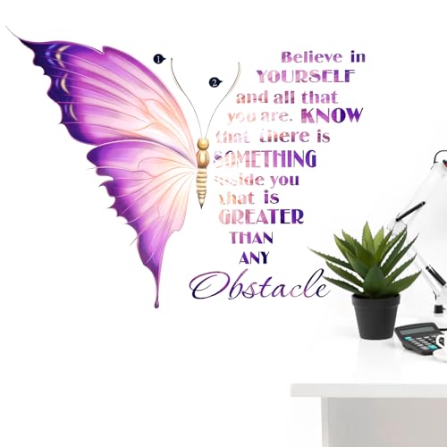 Large Inspirational Butterfly Wall Decor, Motivational Saying Positive Peel and Stick Wall Art Decals for Women Girls Bedroom Living Room Office Bathroom Decorations