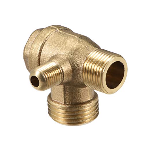uxcell Air Compressor Check Valve, 3/8Gx1/2GxM10 Male Thread, 3 Way Pneumatic Accessory, Brass for Central Pneumatic Air Compressor