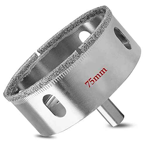 Luomorgo 75mm/3 inch Diamond Hole Saw, 1.1 inch Cutting Depth Diamond Diamond Drill Bits for Glass Ceramic Marble Porcelain Tile Granite Quartz Gemstone