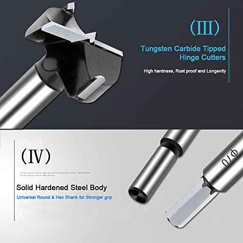 3/4 Inch Carbide Forstner Drill Bit, Carbide Tipped Forstner Bit for Hard Wood, Wood Drilling Bit Woodworking Hinge Cutter Tool Kits for Wood Plywood Plastic