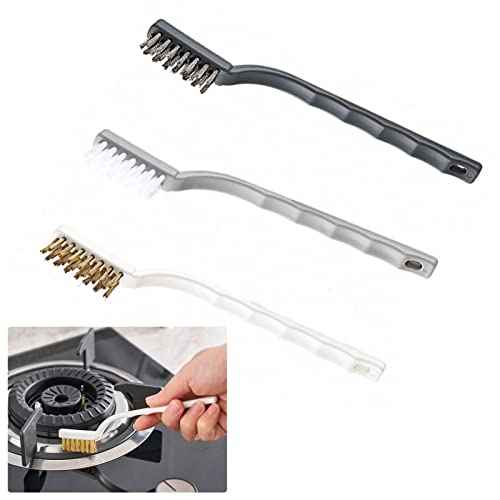 ORIJOYNA Set of 3 Kitchen Cleaning Scrubbers - Wire Brush (Stainless Steel + Brass + Nylon) for Range Hood Grease, Grime and Rust