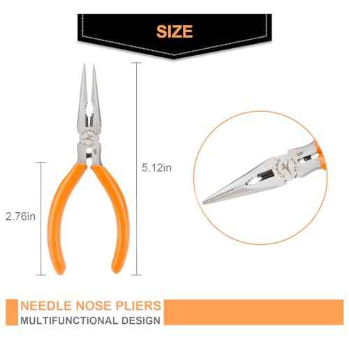 Rongon Small Needle Nose Pliers 5 Inch Precision Long Nose Plier Jewelry Pliers Tools Craftsman Tool Kit for Bending Wire, Handcraft, PCB Board, Working in Tight Areas