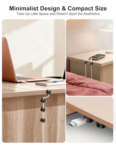Black OneLeaf 8 Pack Magnetic Cable Clips with 360° Rotatable Lock, Adhesive Cord Holders for Home, Office, Car