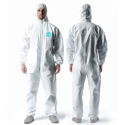 Hazmat Suits, Heavy Duty Full Body Disposable Paint Suits, Coveralls with Hood, Elastic Wrists & Ankles
