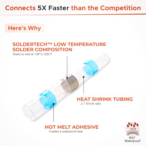 Solderstick Waterproof Wire Connectors Kit - Insulated Heat Shrink Splice Assortment for Automotive & Marine