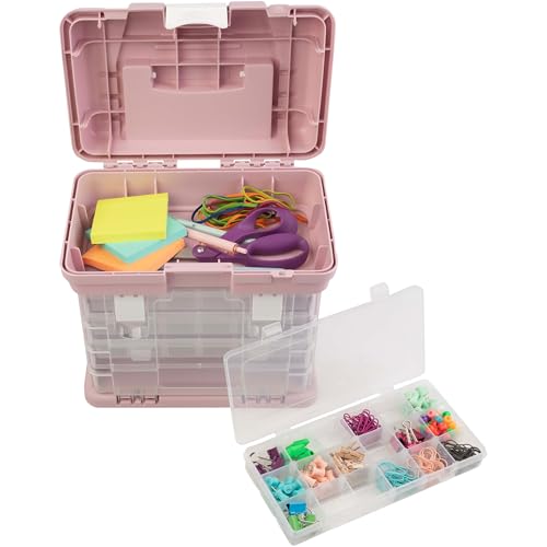 Stalwart Pink Portable Tool Box with 4 Drawers – Multiuse Organizer