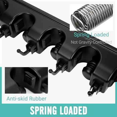 Broom and Mop Holder, Wall Mounted Organizer Mop and Broom Storage Tool Rack with 5 Ball Slots and 6 Hooks (1Pack)