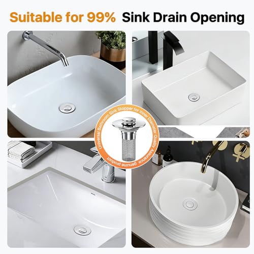 PixTok 2PCS Bathroom Sink Stopper Set with Strainer & Filter, Universal Drain Plug