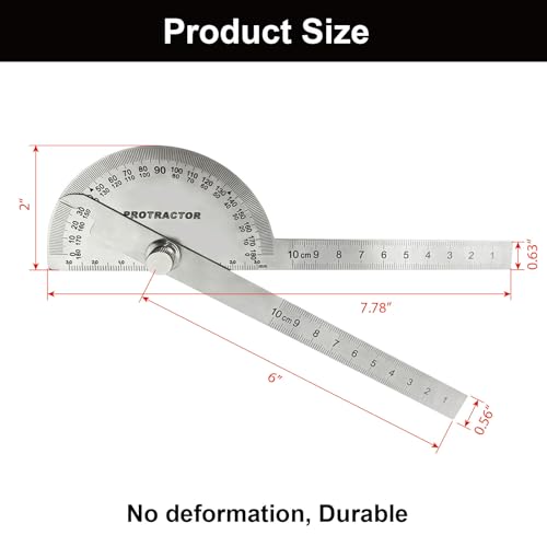 Stainless Steel Angle Protractor 0-180° with Two-Arm Ruler for Woodworking