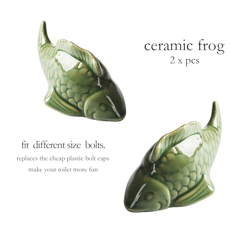ZUNON Green Fish Ceramic Toilet Bolt Covers - Decorative Bathroom Decor Set of 2