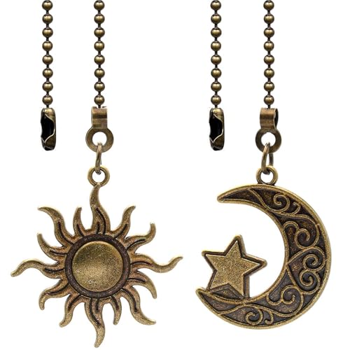 Akahttbn 2PCS Sun & Moon Ceiling Fan Pull Chain Extension – Bronze, 12in