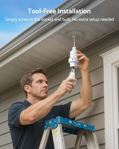 White E26 Dusk to Dawn Light Sensor Socket 300° Rotatable Outdoor Bulb Holder