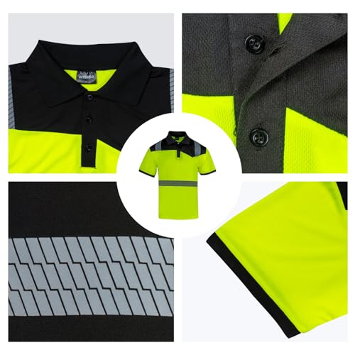 Hi Vis Polo Safety Shirts 2 Pack Class 3 Reflective High Visibility Work Construction Shirts for Men