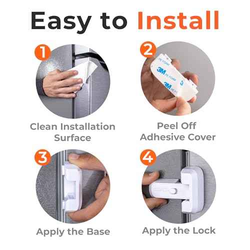 2-Pack Child Proof Fridge Lock with Adhesive - No Tools Required - Refrigerator Lock for Kids - Freezer Latch to Keep Door Closed - for Toddlers, Cats, & Dogs - White