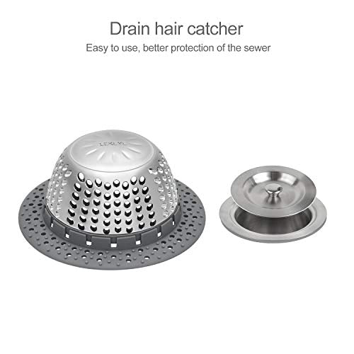 LEKEYE Gray Drain Hair Catcher for Pop-Up & Regular Drains, Stainless Steel & Silicone