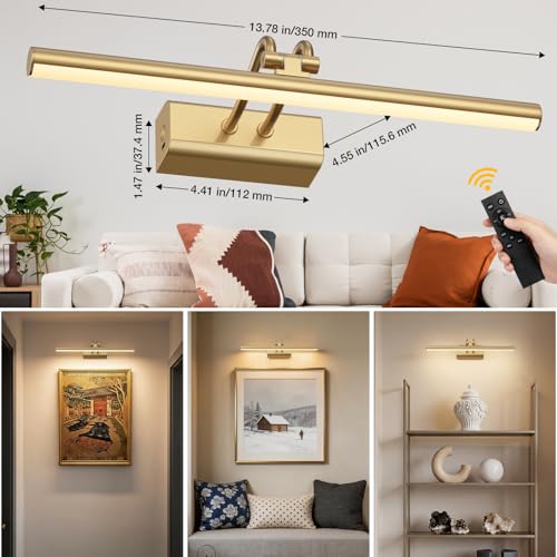 Percantis 13.8-Inch Gold Wall Picture Light with RF Remote & USB Charging - Model: Gold / 13.8Inch / 1