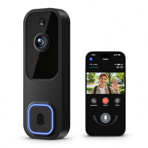 Vykanox Wireless Square Button Doorbell Camera with AI Human Detection & Night Vision