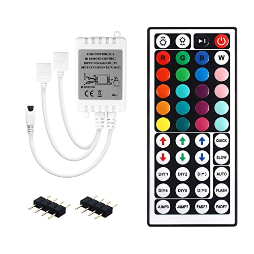 Ruirui RGB LED Strip Light Controller with Remote, 44 Keys, 2 Ports