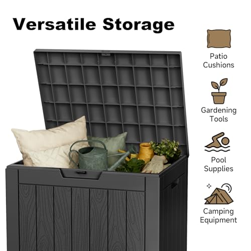 Lockable 35 Gallon Waterproof Outdoor Deck Storage Box Black - Patio Organization