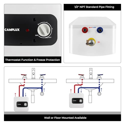 Camplux 2.5 Gallon Pro Mini Tank Electric Water Heater, On-Demand 110V/120V with Cord