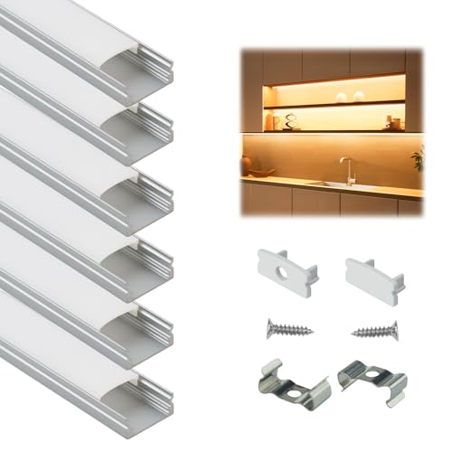 Muzata 6-Pack 1M Silver LED Strip Channel with Milky Diffuser U1SW WW - 3.3ft
