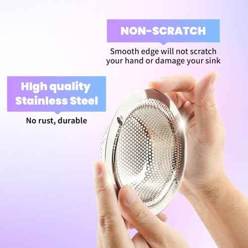 2 Pack Kitchen Sink Drain Strainer with Handle, Stainless Steel Large Kitchen Sink Drain Basket Food Catcher, 4.5 inch Diameter, Rust Free