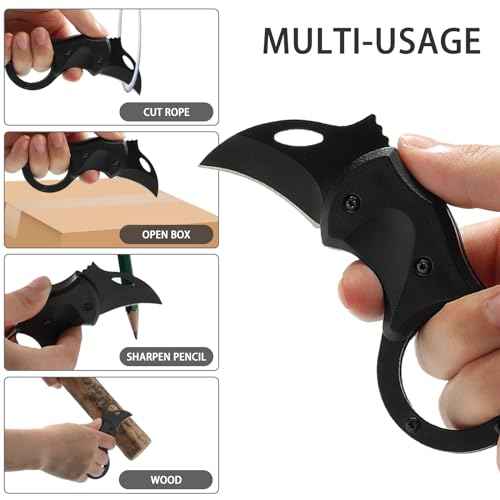 Small Pocket Knife, Gifts for Men Dad Brother, Self Defense Keychain for Men, 2 Pack Carabiner Small Pocket Knife with Stainless Steel Blade, Mini Folding Knife, Black