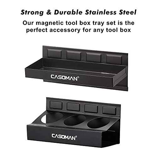 CASOMAN Magnetic Toolbox Shelf, Tray, Paper Towel Holder, 4-Piece Set, Black, Variety of Use, Durable, Magnets Any Metal Surface