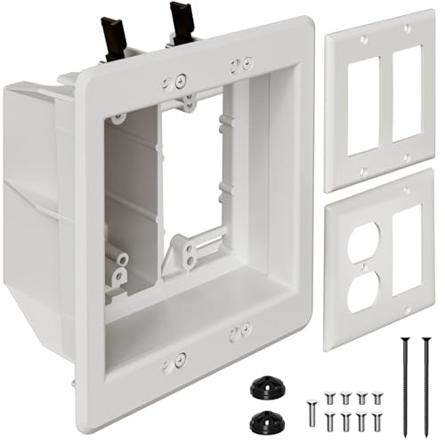 Dremica 2-Gang Recessed Outlet Box for Wall Mount TVs - Includes Covers, 1 Pack