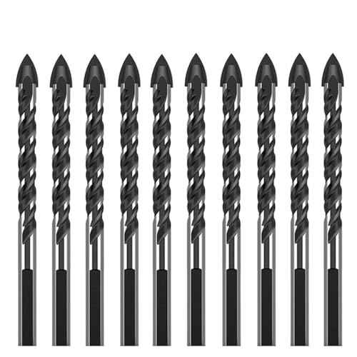 10 PCS 1/4 Inch Carbide Drill Bit Tile Glass Drill Bits 3-Flats Shank Masonry Cement Drill Bit Set for Concrete, Marble, Plastic, Brick, Tile, Wood, Cement