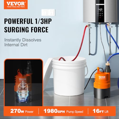 VEVOR 3.7 Gallon Tankless Water Heater Flushing Kit with Pump, Hoses & Accessories