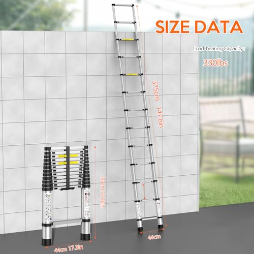 UC UP CLIMBER Silver 12.5FT Telescoping Heavy Duty Ladder 330lbs Capacity