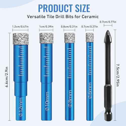 6 PCS Diamond Drill Bits Set for Porcelain, Ceramic, Glass & Tile - Masonry Drill Bit Set for Various Tiles Marble, Includes Cooling Wax for Efficient and Precise Drilling