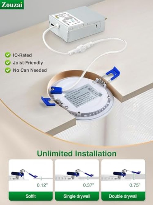 zouzai 24 Pack 4 Inch Ultra-Thin LED Recessed Ceiling Light with Junction Box 5CCT Adjustable Dimmable Can-Killer Downlight - ETL and Energy Star Certified (24 Pack 5CCT White, 4 Inch)