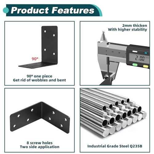20Pcs Heavy Duty 4x4x2 Black L Corner Brackets for DIY Furniture Reinforcement