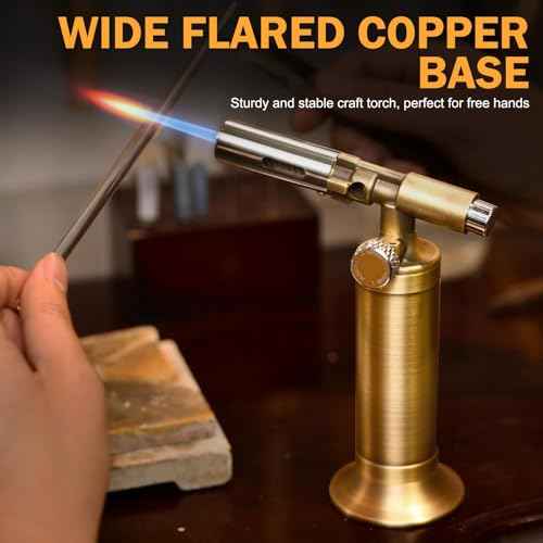 RAVS Butane Torch Lighter, Refillable Kitchen Torch for Creme Brulee with Adjustable Flame, Copper Torch for Jewelry Making with Pinpoint Flame, Copper Soldering Torches for Resin Art, Craft
