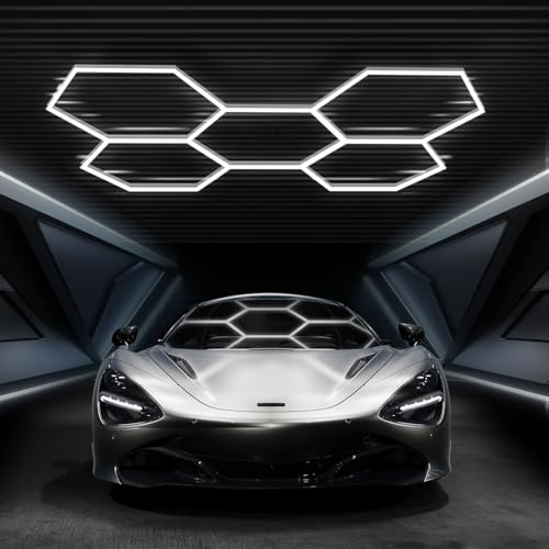 FERUERW 5 Hexagon LED Garage Light 6500K White, Energy-Saving 168W