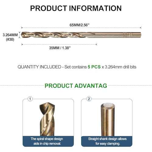 METALLIXITY Micro Drill Bit (#30) 5Pcs, 4341 High-Speed Steel Small Bits Straight Shank 135¡Æ Gold Finish for Copper Aluminum Wood Plastic Medium Hard Metal