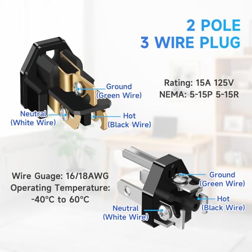 2 Sets Extension Cord Replacement Ends Male and Female 3 Prong Plug 125V 15A YY034