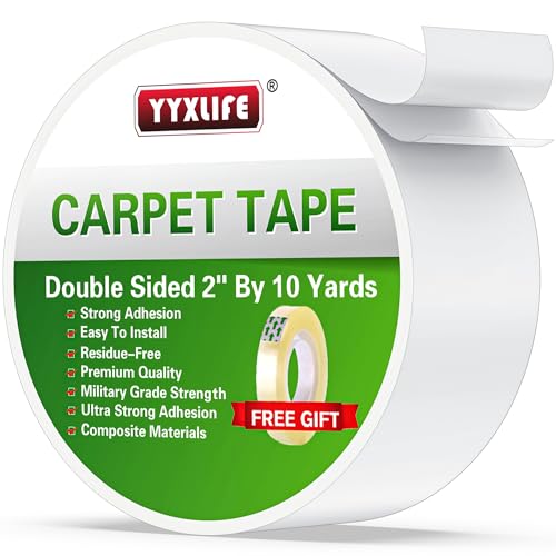 YYXLIFE Double Sided Carpet Tape 2-Inch x 10 Yards Heavy Duty Rug Adhesive