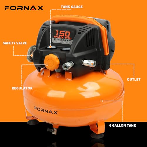 Fornax Pancake Air Compressor 6 Gallon Portable Electric 150 PSI Oil-Free