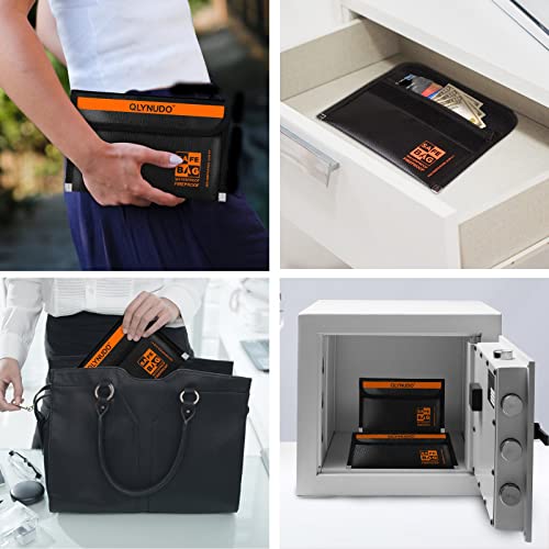 QLYNUDO Small & Large Fireproof Money Bag Set - Stealth Nesting Design, Waterproof, Fire-Resistant Cash Pouch, 2-Pack (Basic/Small-Black & Big-Black)
