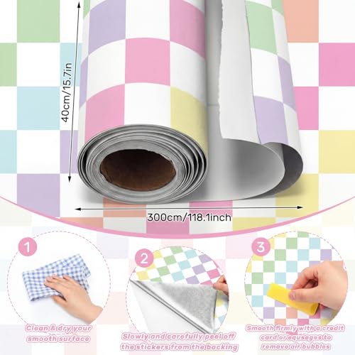 Drydiet Pastel Checker Wallpaper Peel and Stick Contact Paper 15.8 x 118.1 in